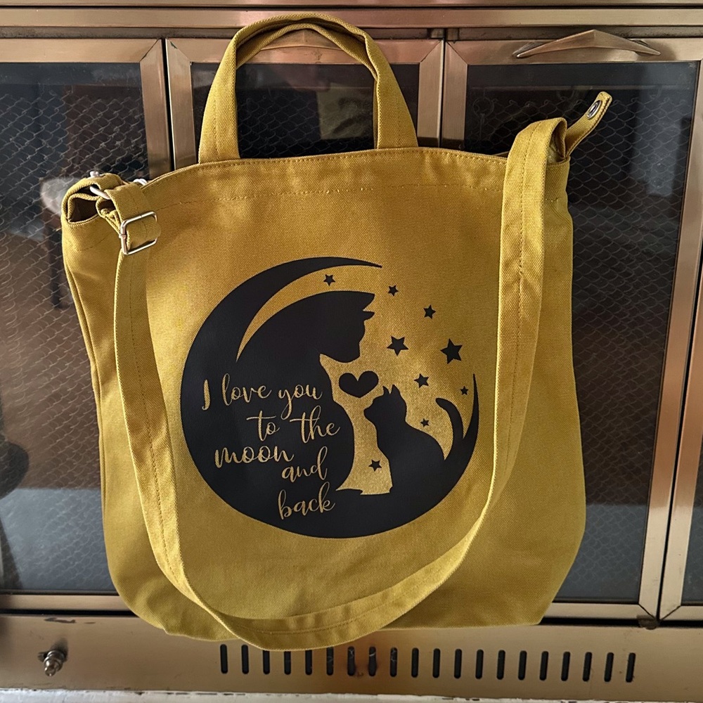 BAGGU Yellow Tote with Cat and Moon Design
